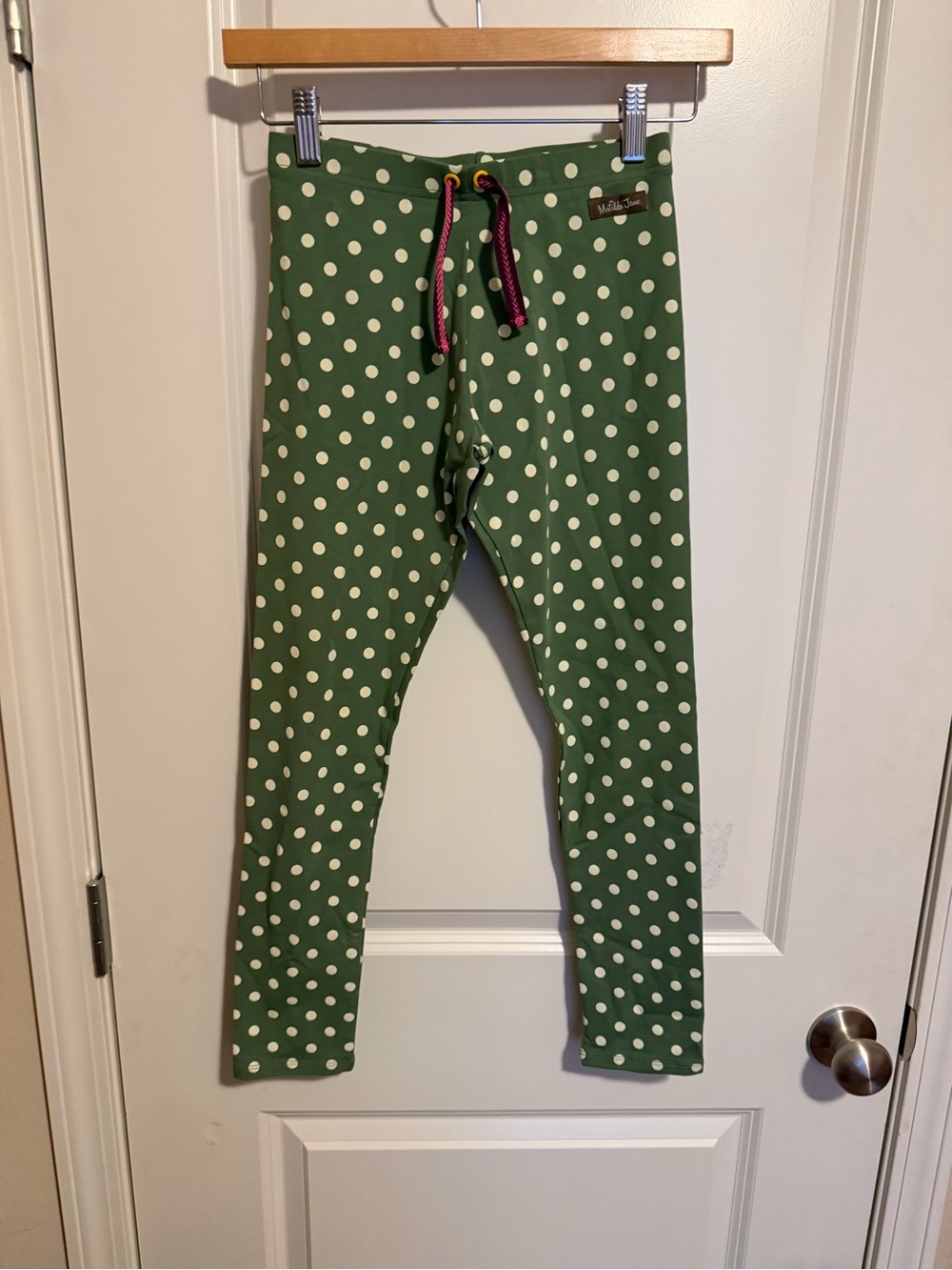 Matilda Jane Green Polka Dot Leggings with Pink Drawstring NWT